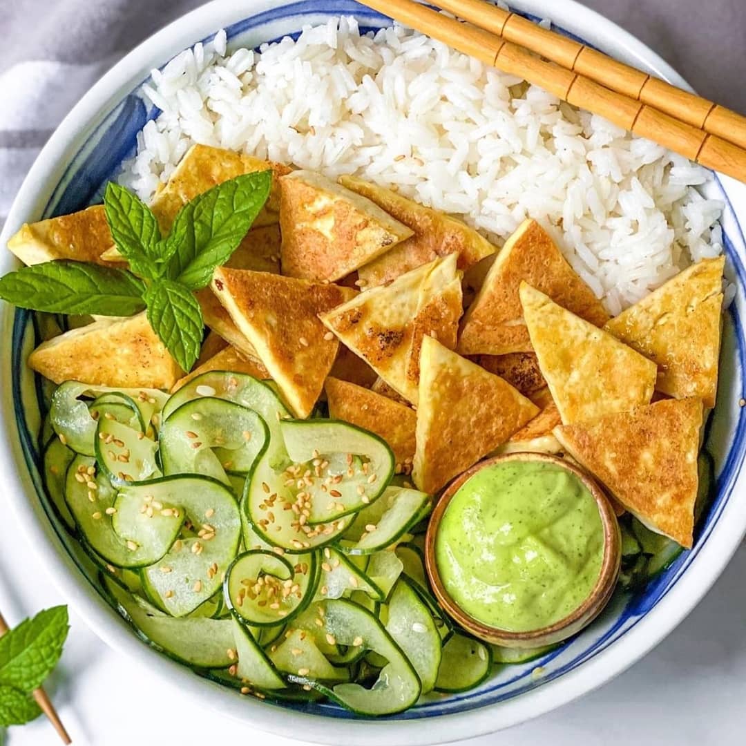 Crispy Tofu with Sesame Cucumber Salad