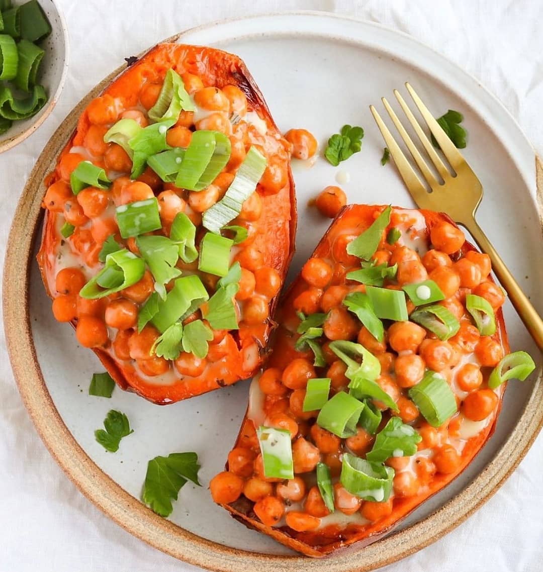 Buffalo Chickpea Stuffed Sweet Potatoes
