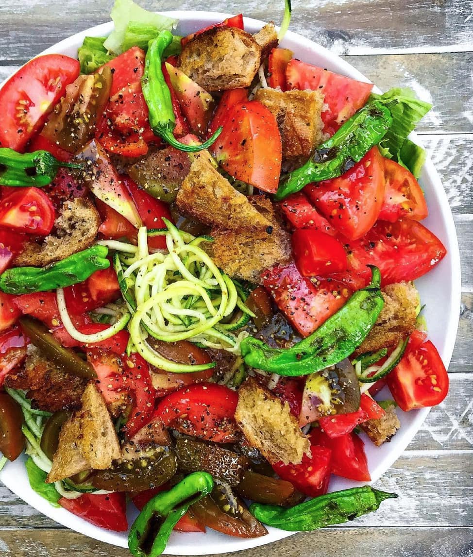 Rustic Shishito Panzanella Salad