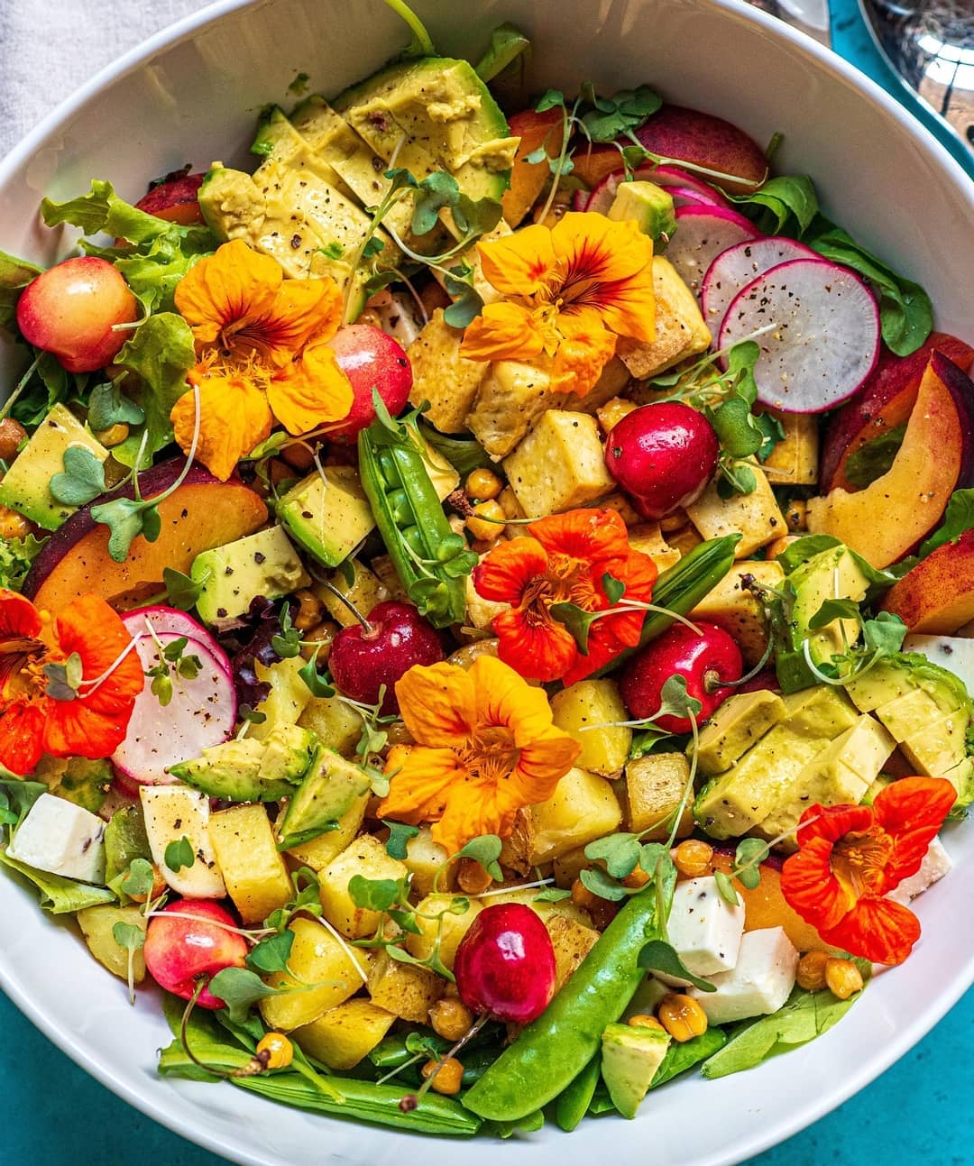 Peaches Tofu Chickpea Salad