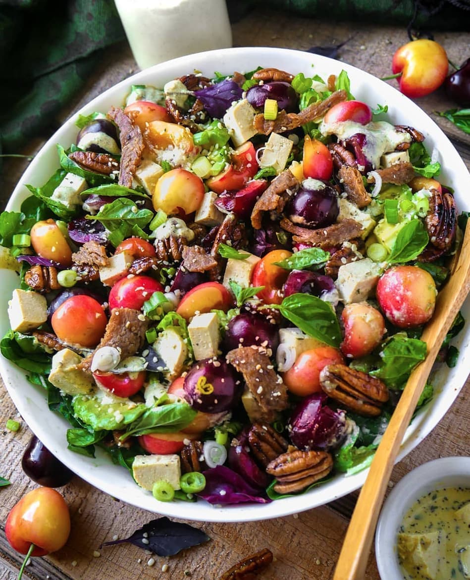 Cherry Basil Salad with Tofu Feta