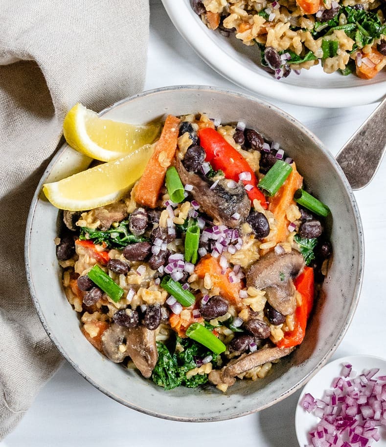 Veggie-Filled Black Bean and Onion Pilaf