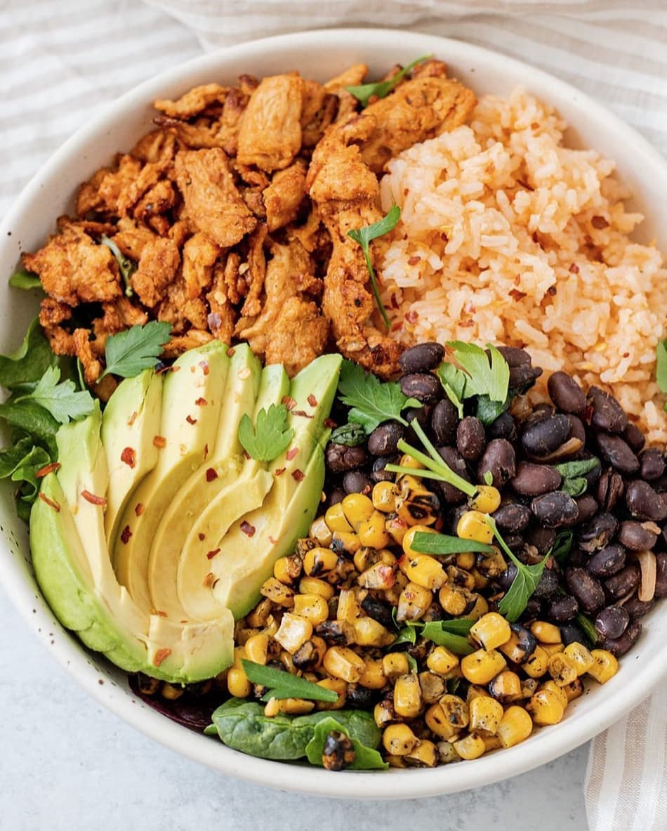 Vegan Mexican Rice and Soy Curls Bowl