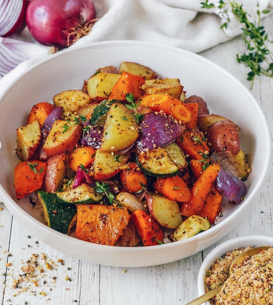 Roast Vegetables with Red Onion and Dukkah
