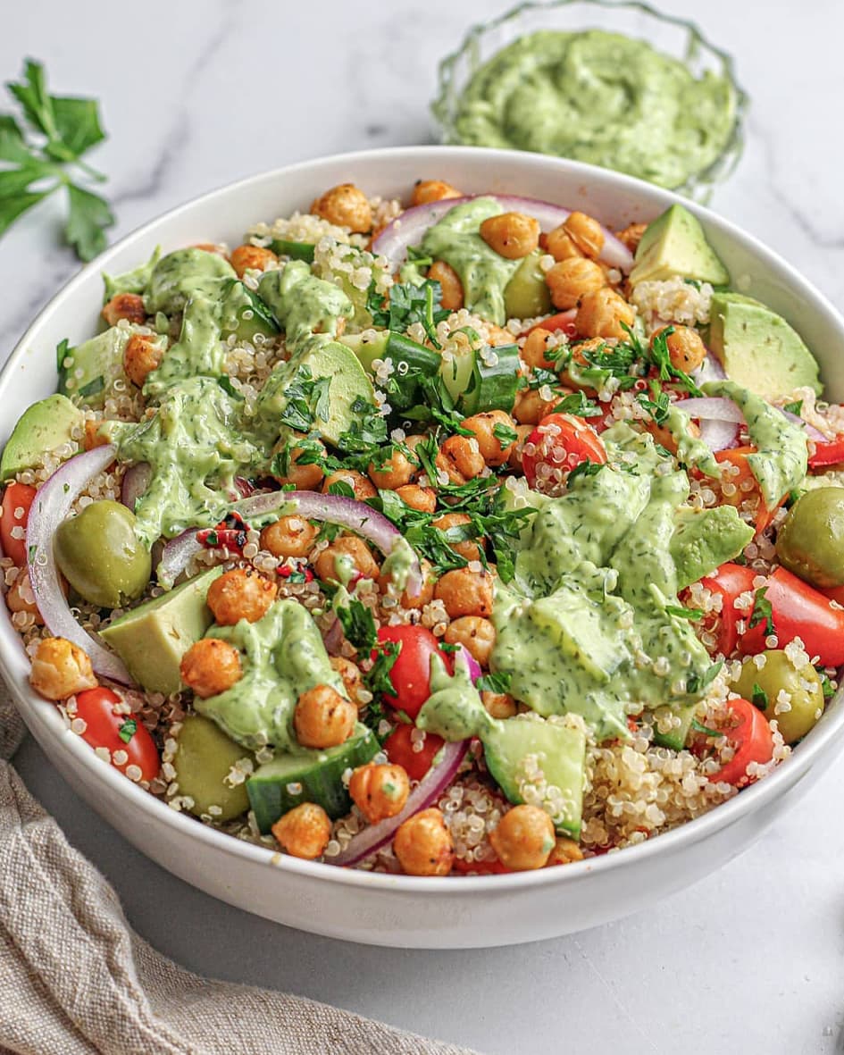 Vegan Quinoa Salad with Avocado Dill Dressing