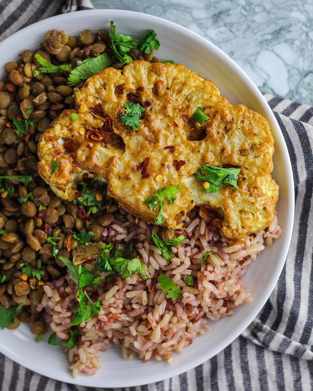 Baked Cauliflower Steak with Tahini Marinade