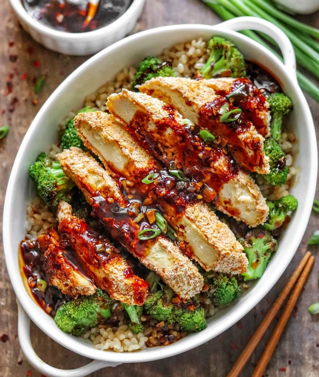 Spicy Garlic and Scallion Sauce with Crunchy Tofu