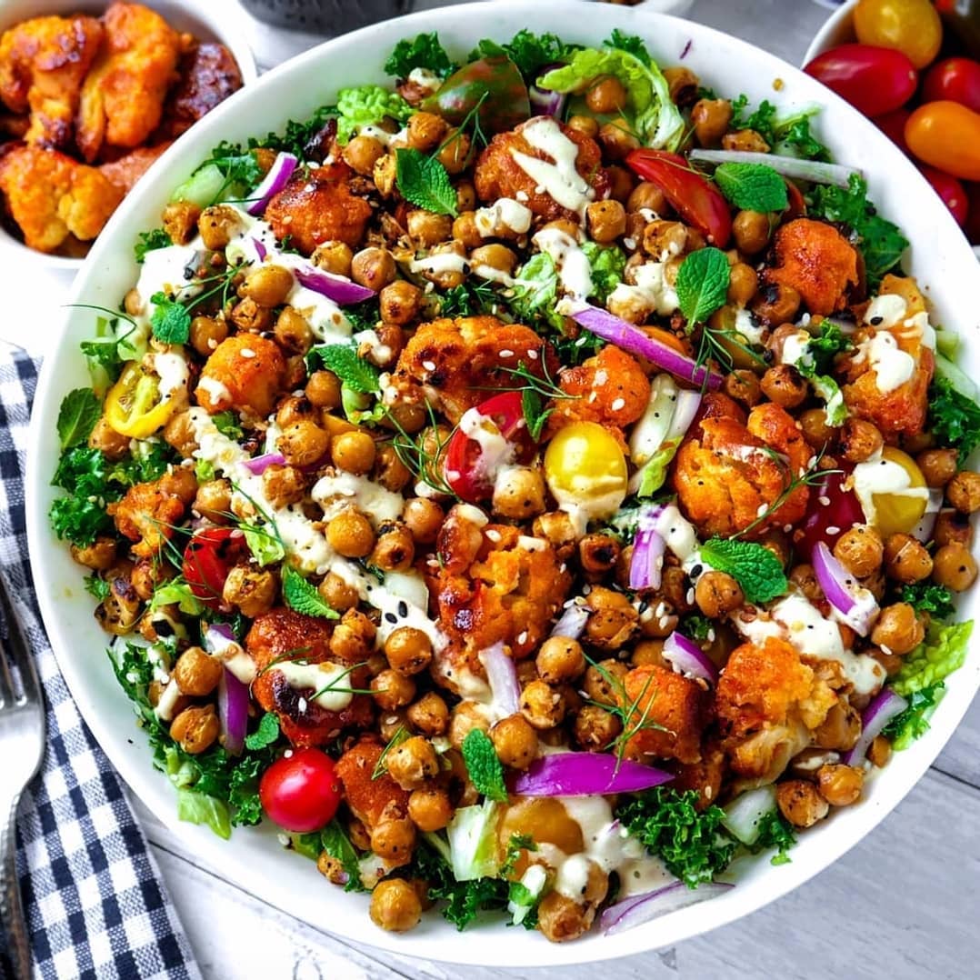 Vegan Ranch Salad with Sweet Chili Cauliflower