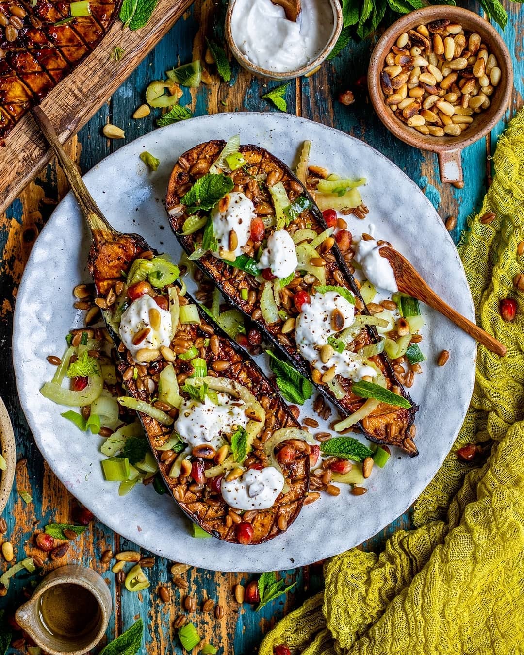 Miso Aubergine with Fennel and Spelt Salad