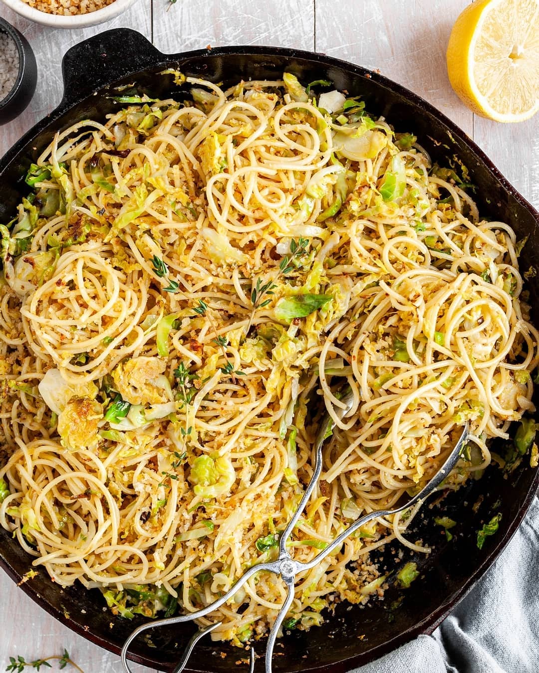 Garlicky Breadcrumb Pasta with Shredded Brussels Sprouts