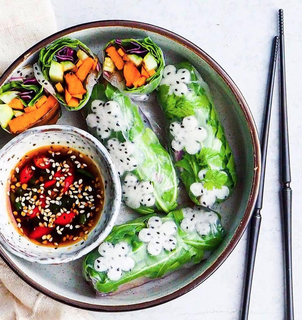Vietnamese Spring Rolls with Spicy Sesame Sauce