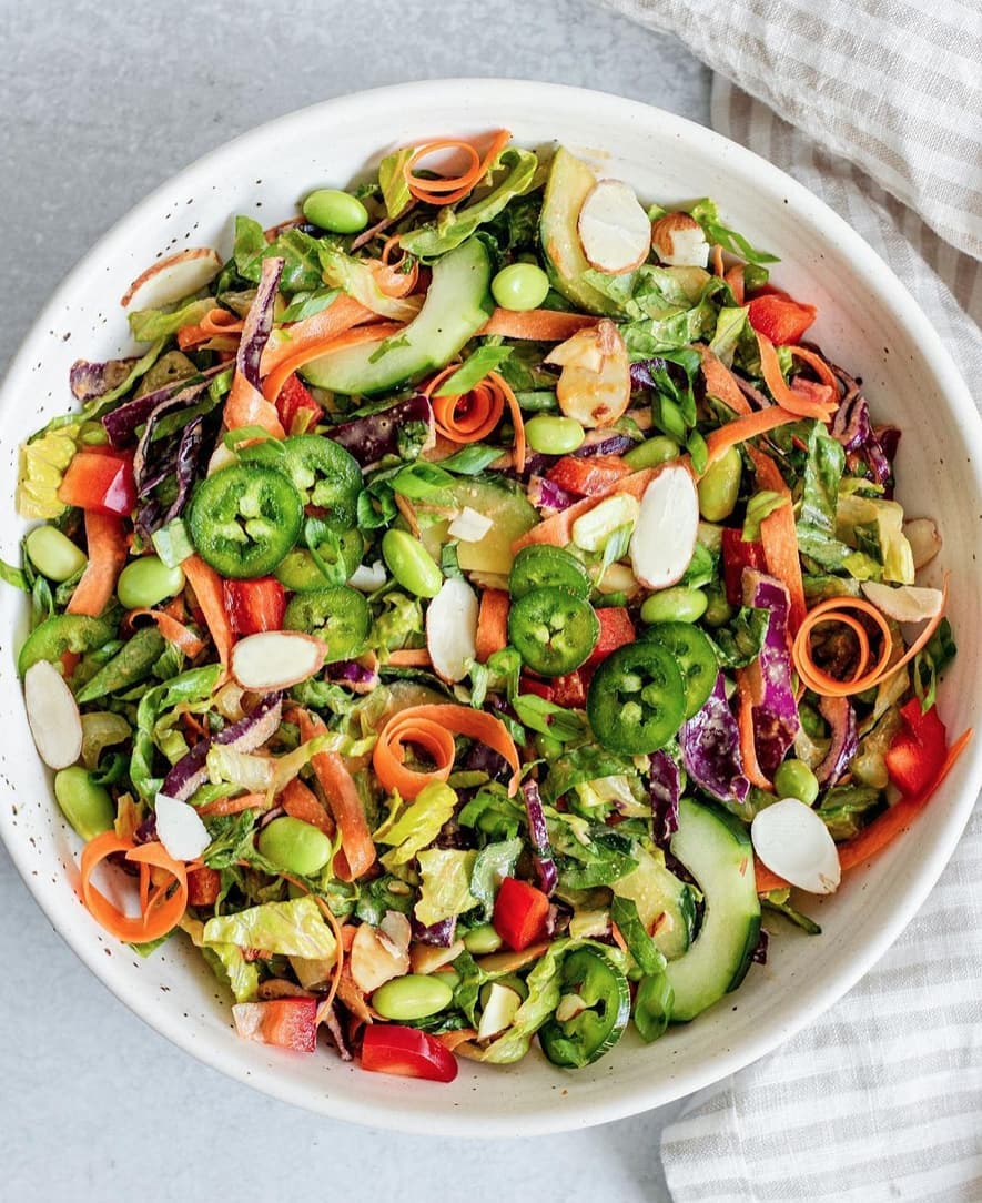 Edamame Crunch Salad with Sesame Cashew Lime Dressing