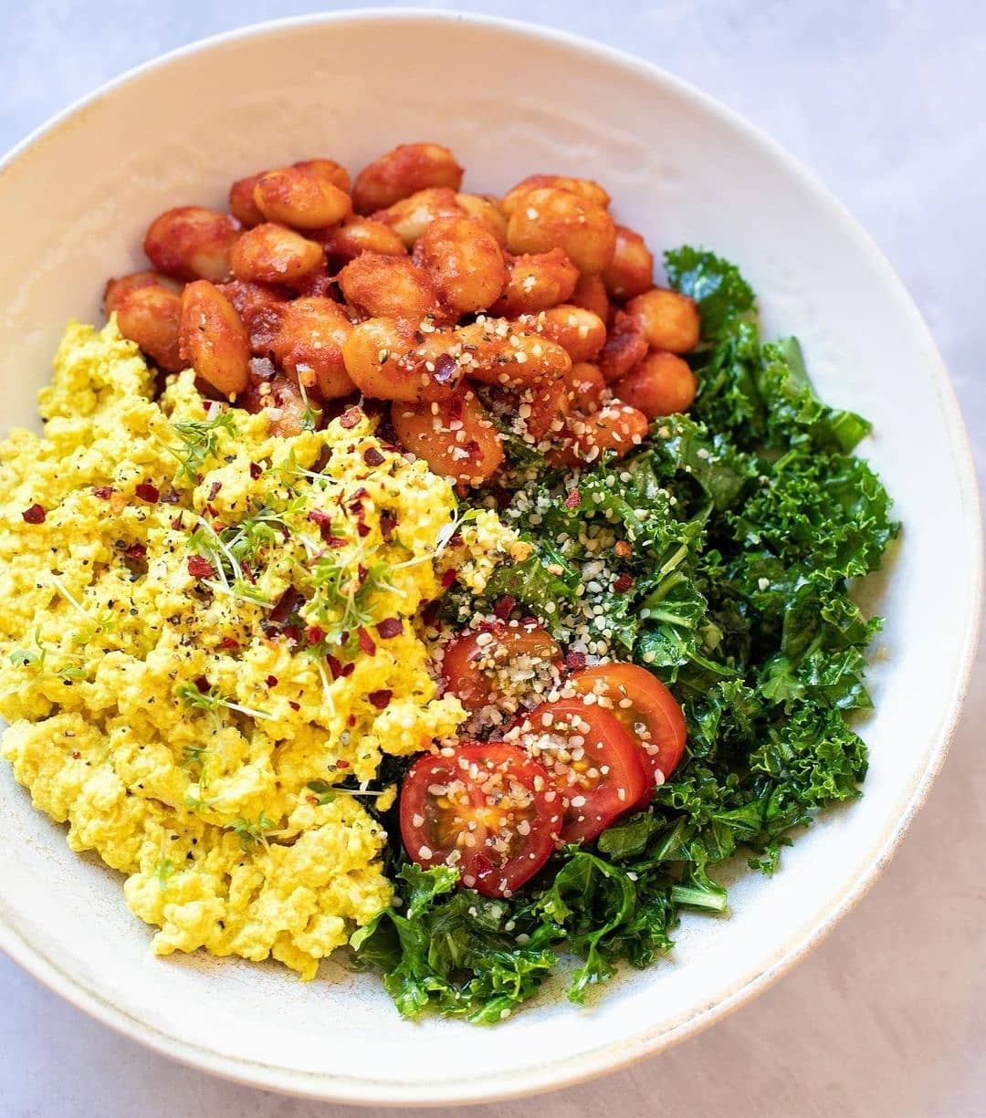 Plant-Based Brunch Bowl with Tofu and Kale