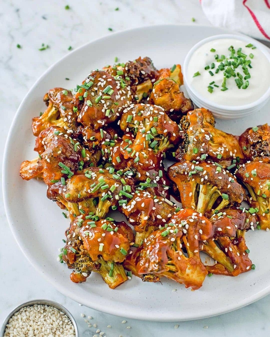 Buffalo Broccoli Wings with Spicy Maple Sauce