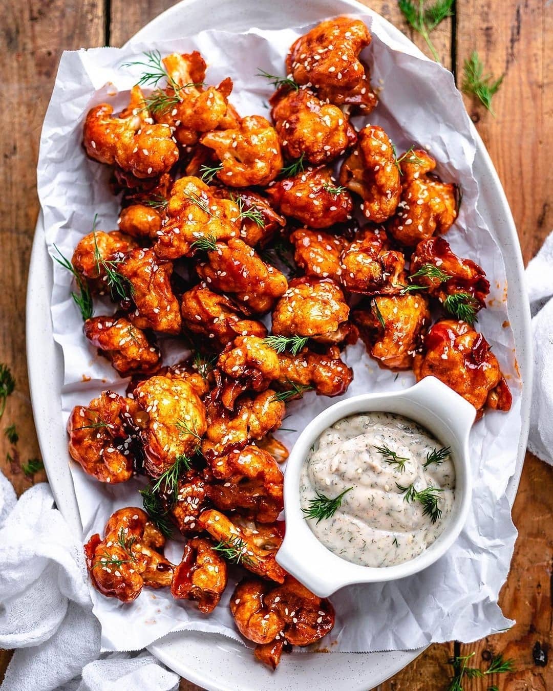 Vegan Cauliflower Buffalo Wings with Ranch Dip