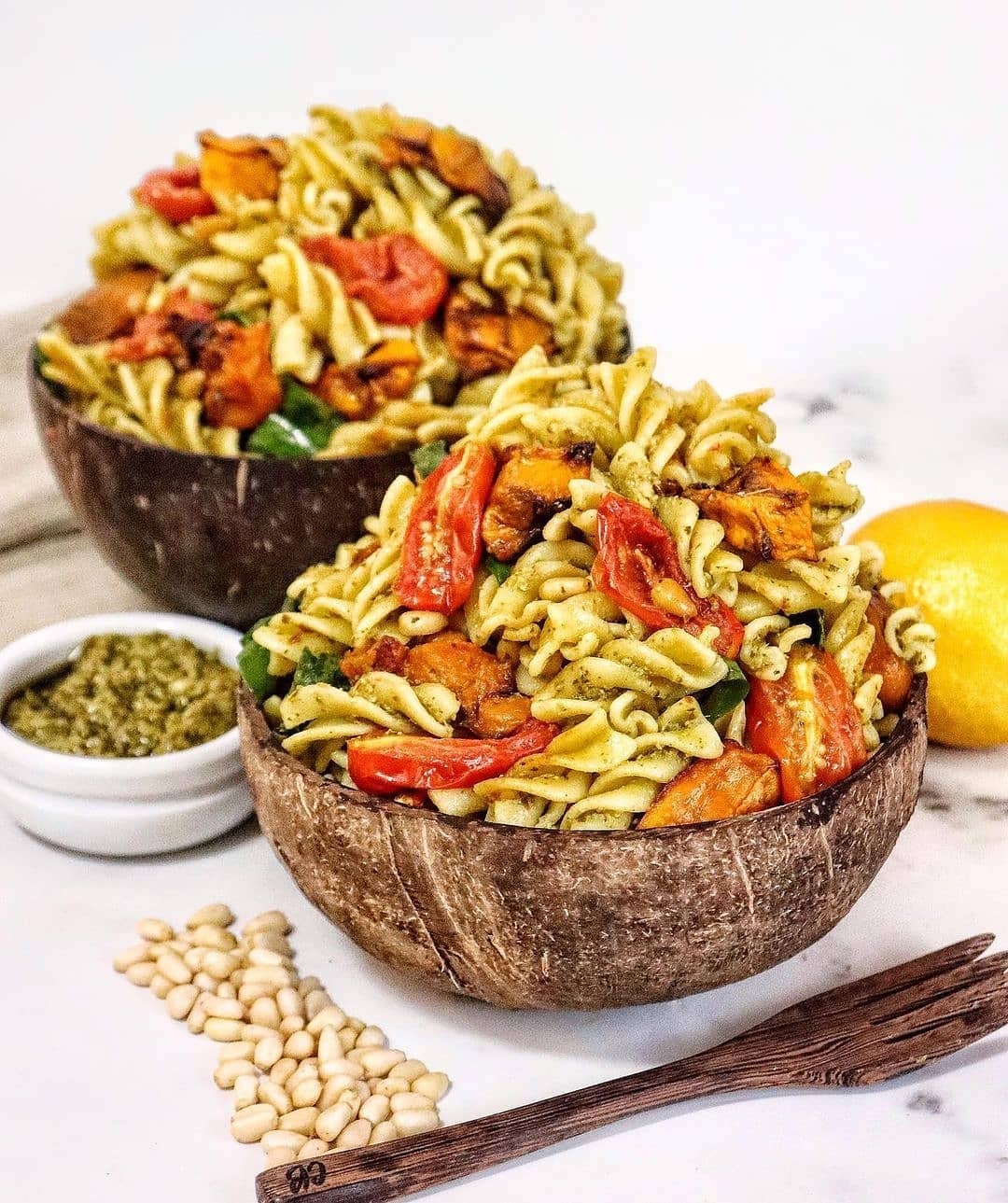Roast Pumpkin Pine Nut Pesto Pasta Salad