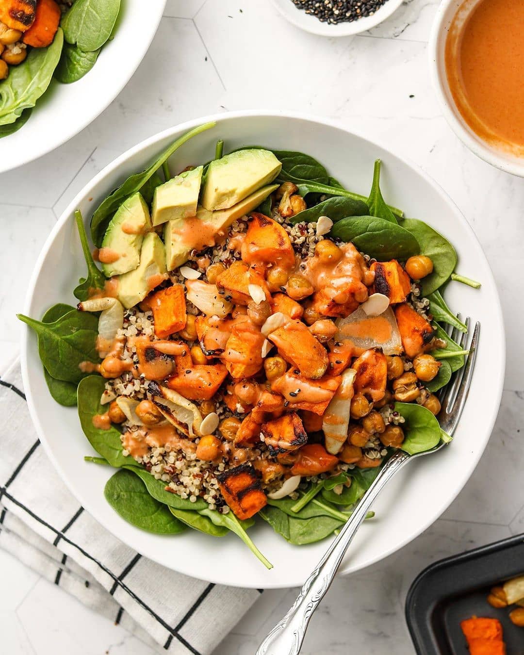 Chickpea Sweet Potato Buddha Bowls with Gochujang Tahini