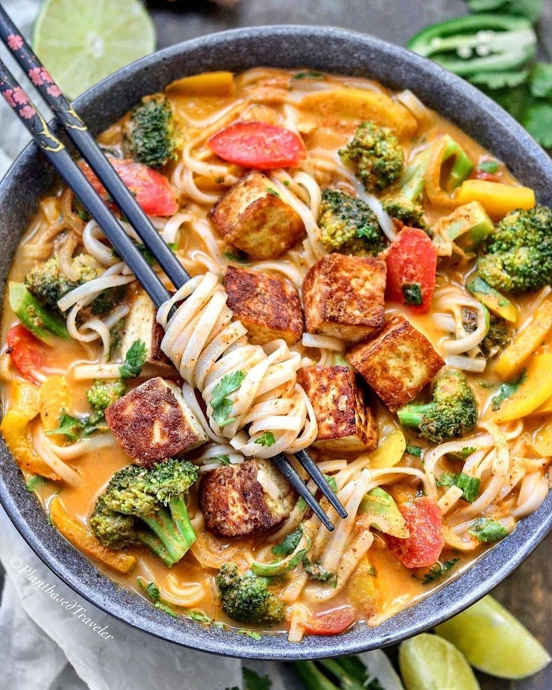 Red Curry Soup with Noodles and Crispy Tofu