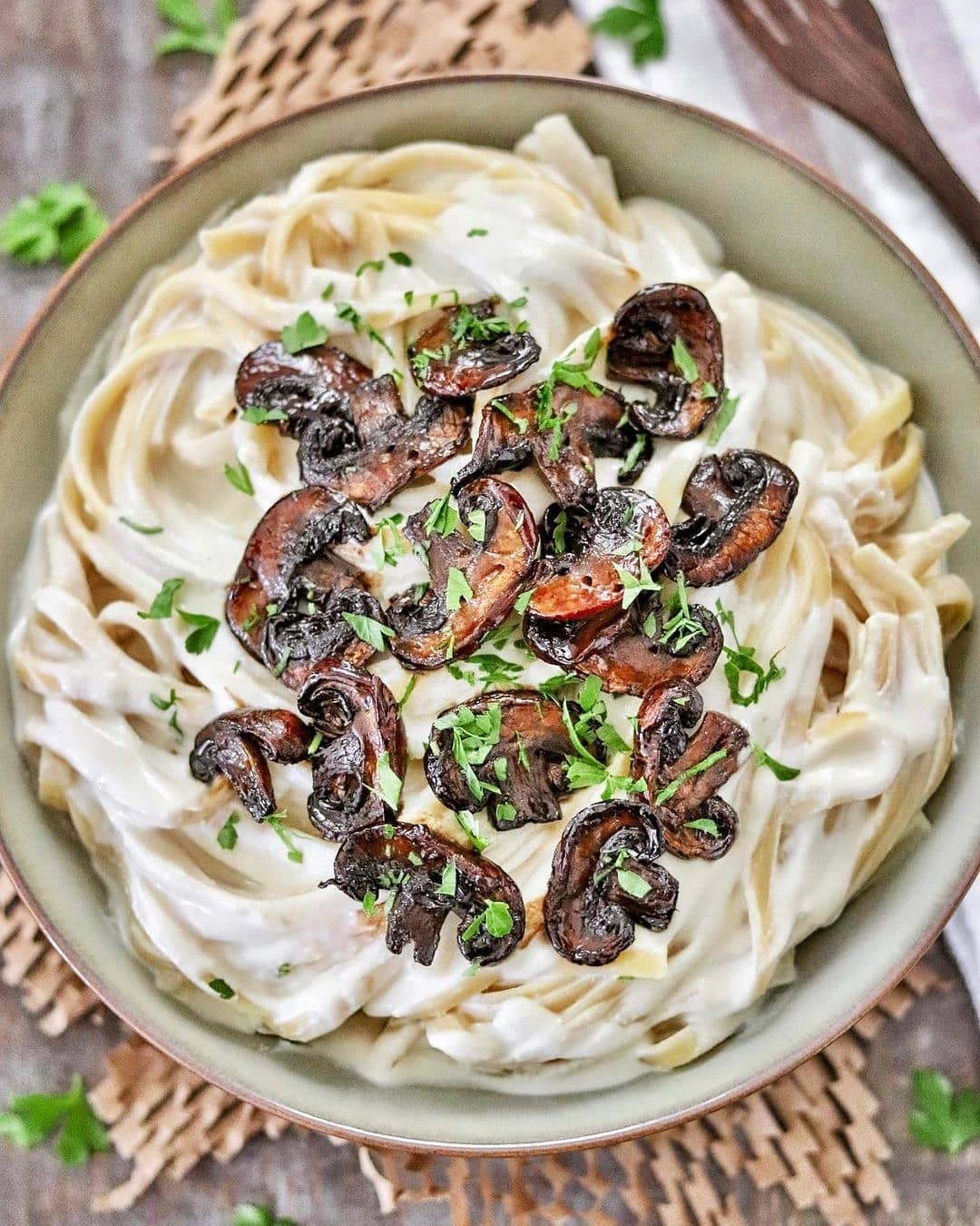 Creamy Alfredo Pasta with Balsamic Glazed Mushrooms