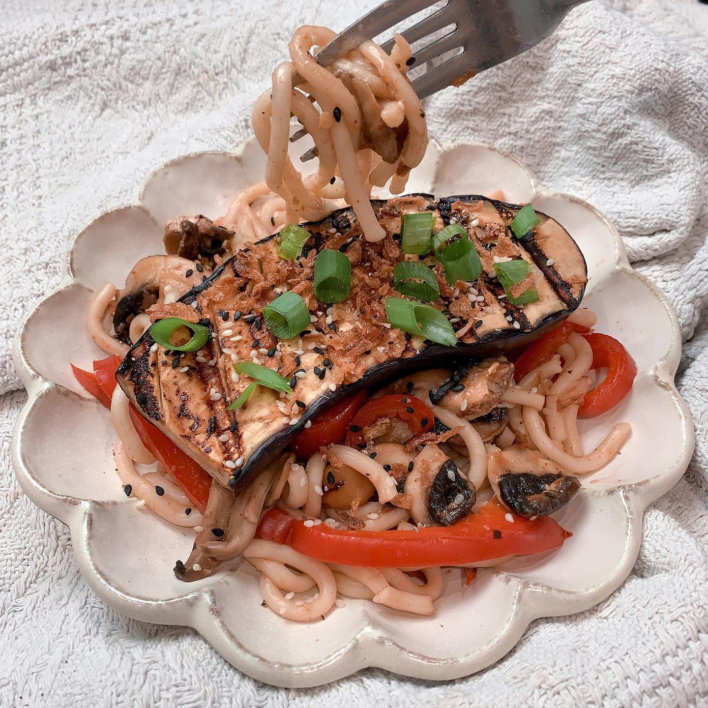 Miso Glazed Aubergine and Sticky Miso Noodles