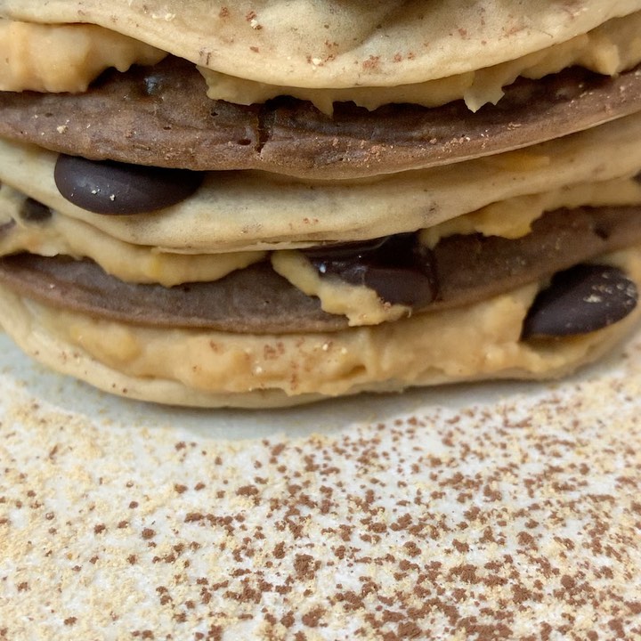 Choc Chip Cookie Dough Chocolate and Peanut Butter Pancake Stack