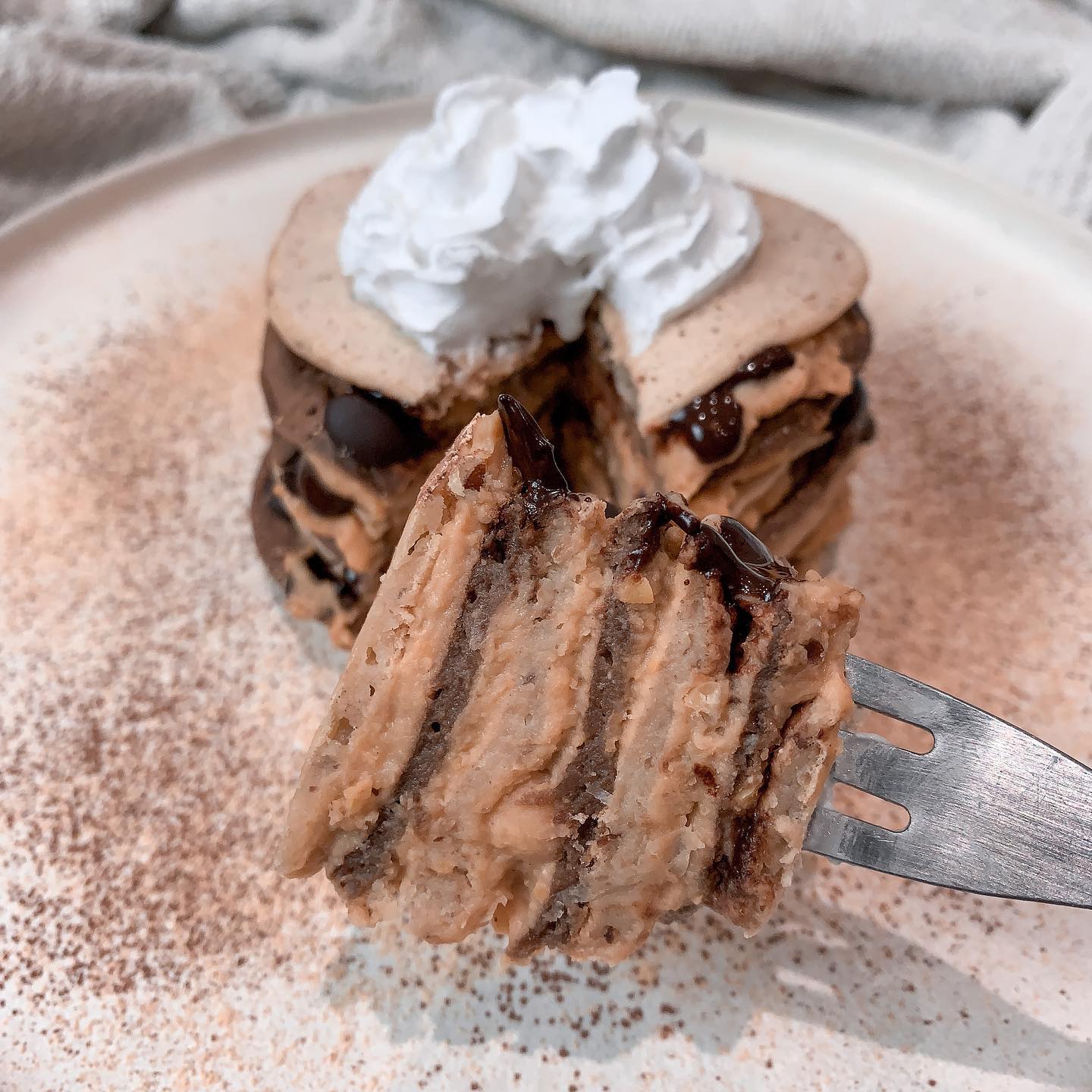 Choc Chip Cookie Dough Chocolate and Peanut Butter Pancake Stack