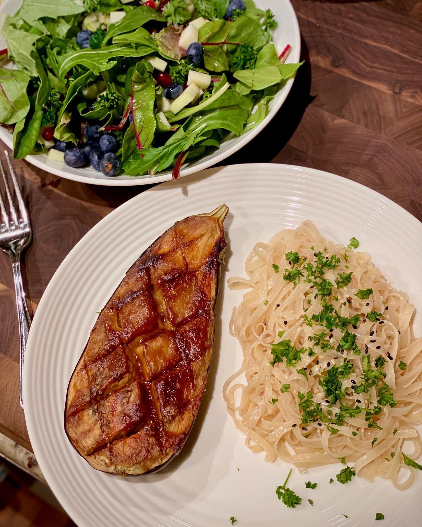 Peanut Butter Roasted Eggplant with Rice Noodles