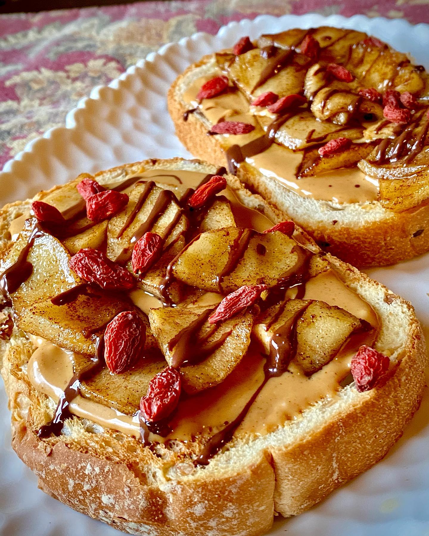 Caramelized Apple Peanut Butter Toast with Chocolate Drizzle