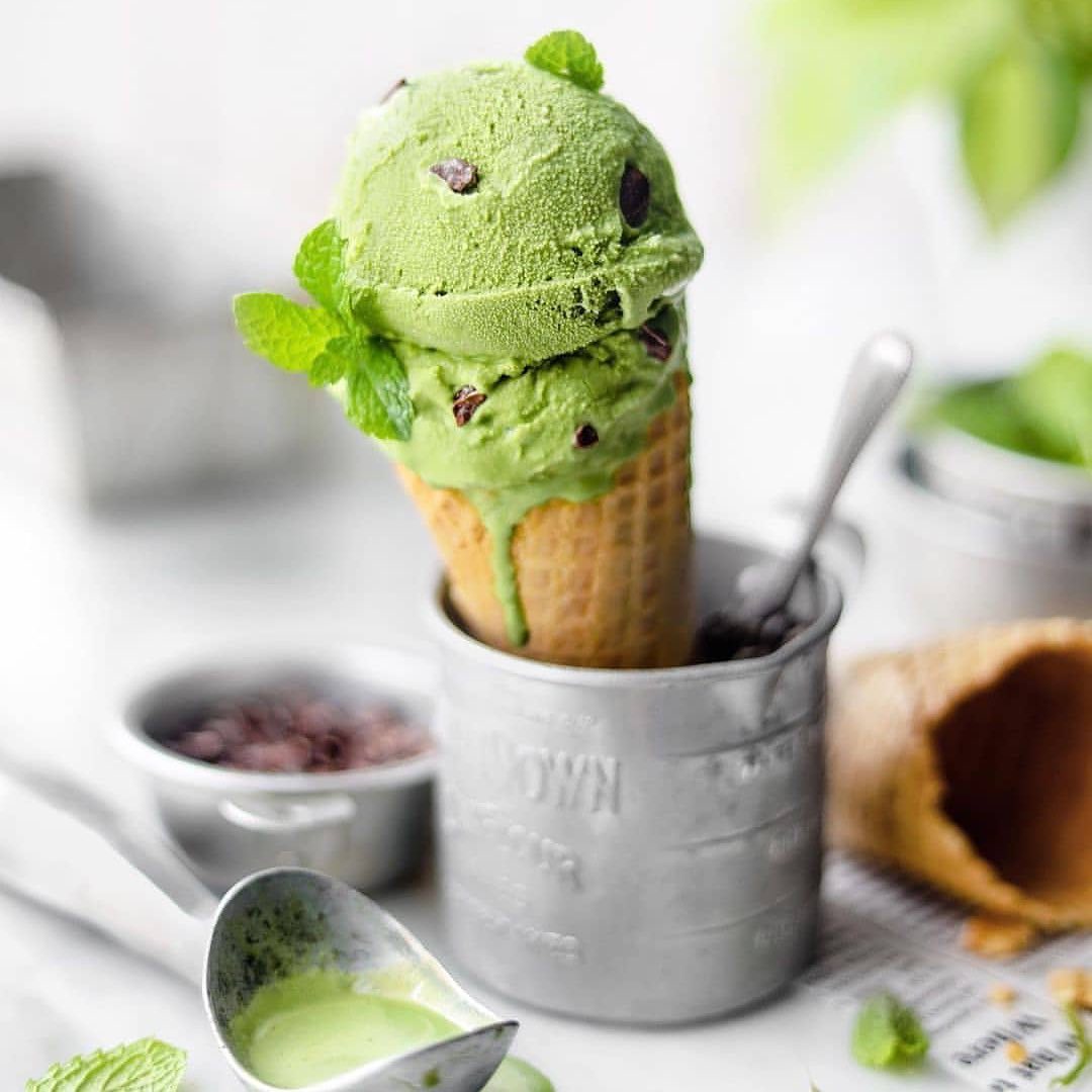 Matcha Mint Ice Cream with Cocoa Nibs