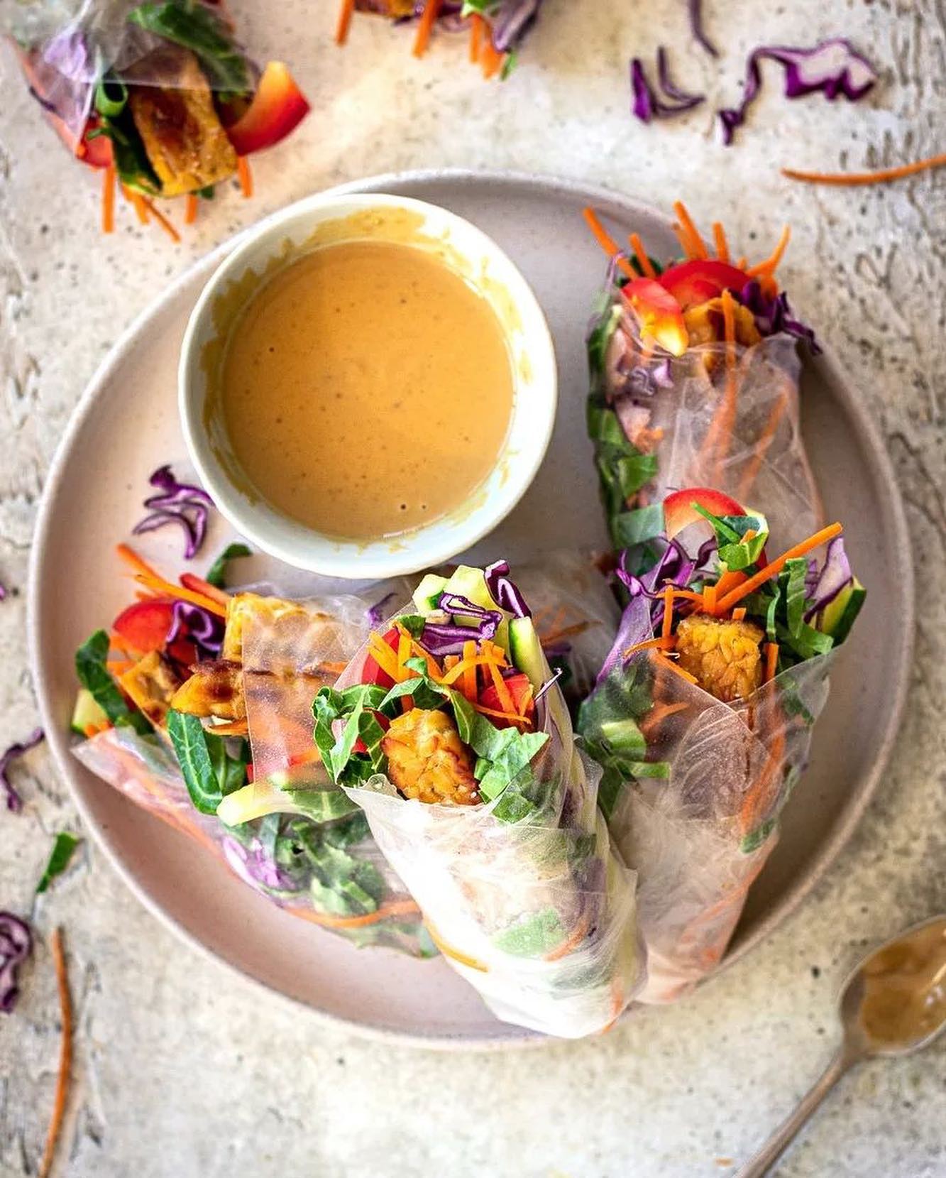 Vegan Summer Rolls with Tempeh and Peanut Dipping Sauce