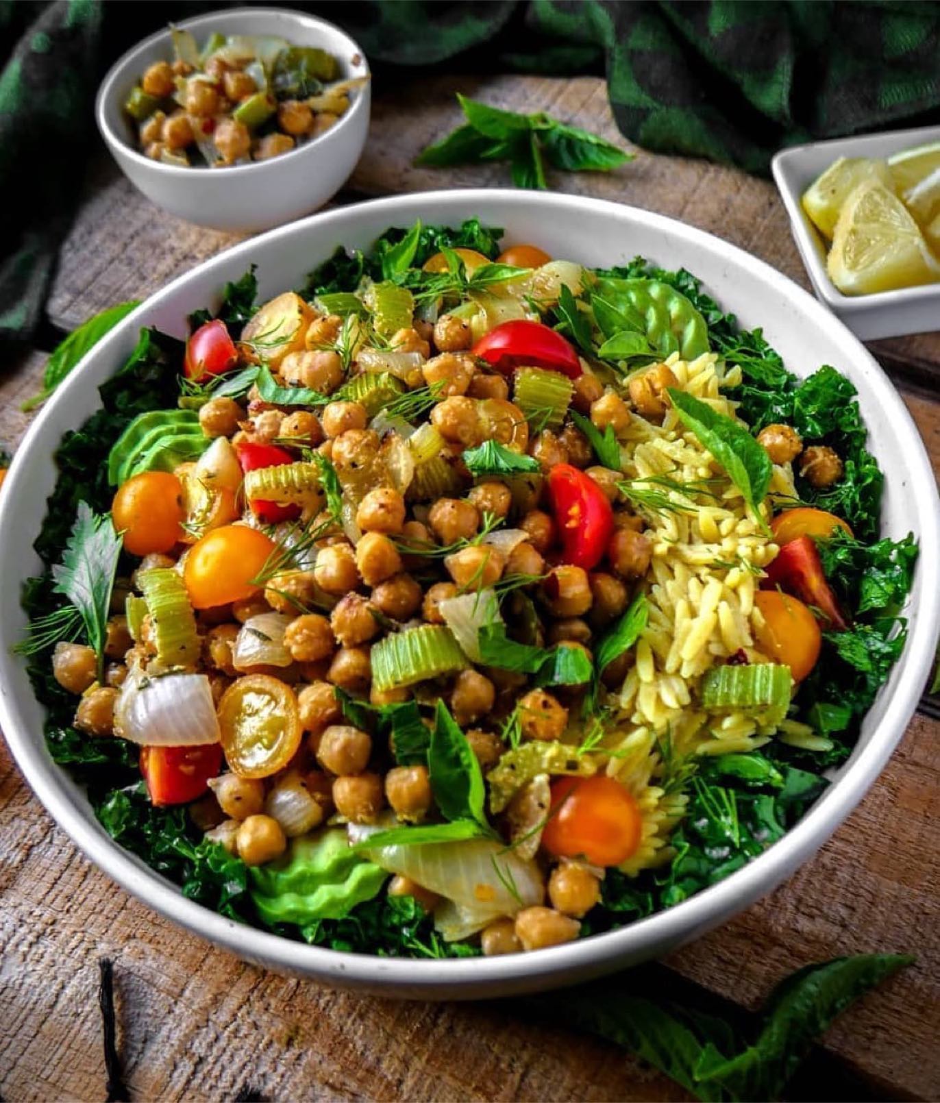 Nourish Bowl with Rosemary Chickpeas and Parmesan Orzo