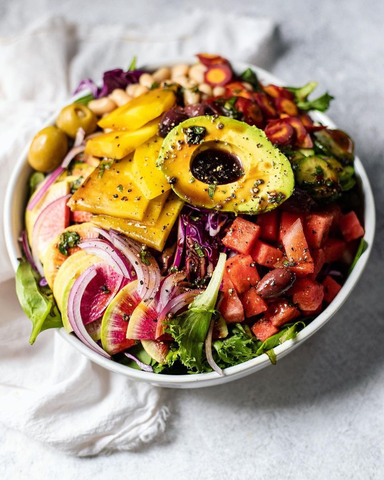 Autumn Rainbow Salad with Basil Balsamic Vinaigrette