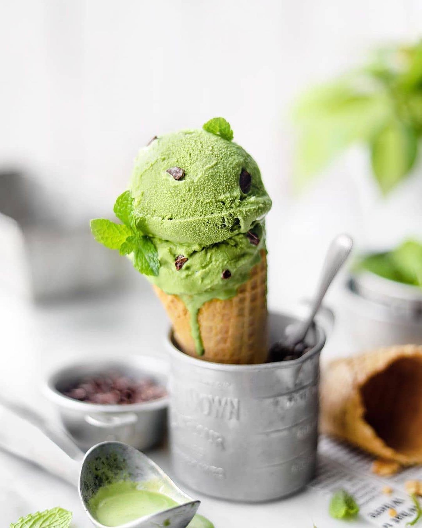 Matcha Mint Ice Cream with Cocoa Nibs