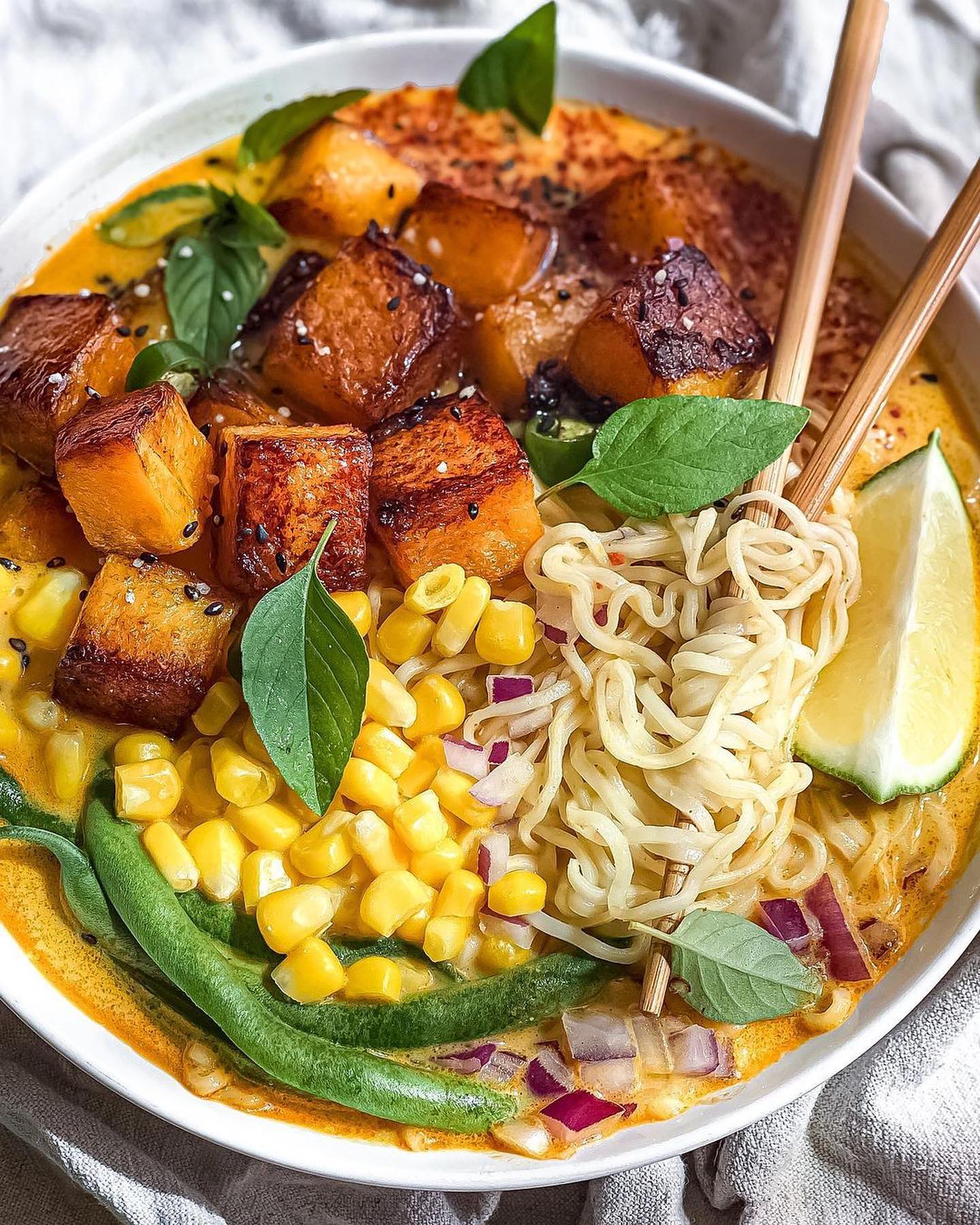 Creamy Pumpkin Curry Ramen with Roasted Butternut Squash