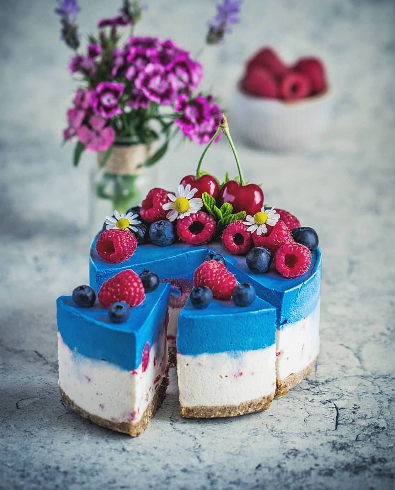 Coconut Blue Spirulina Raspberry Cheesecake