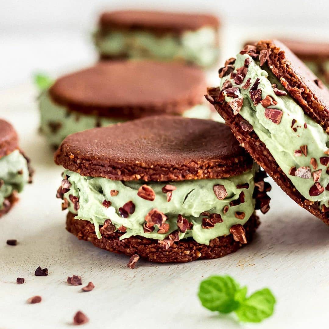 Vegan Mint Choc Chip Ice Cream Sandwiches