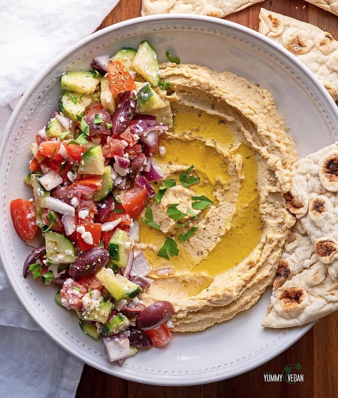 Hummus with Vegan Feta and Greek Salad