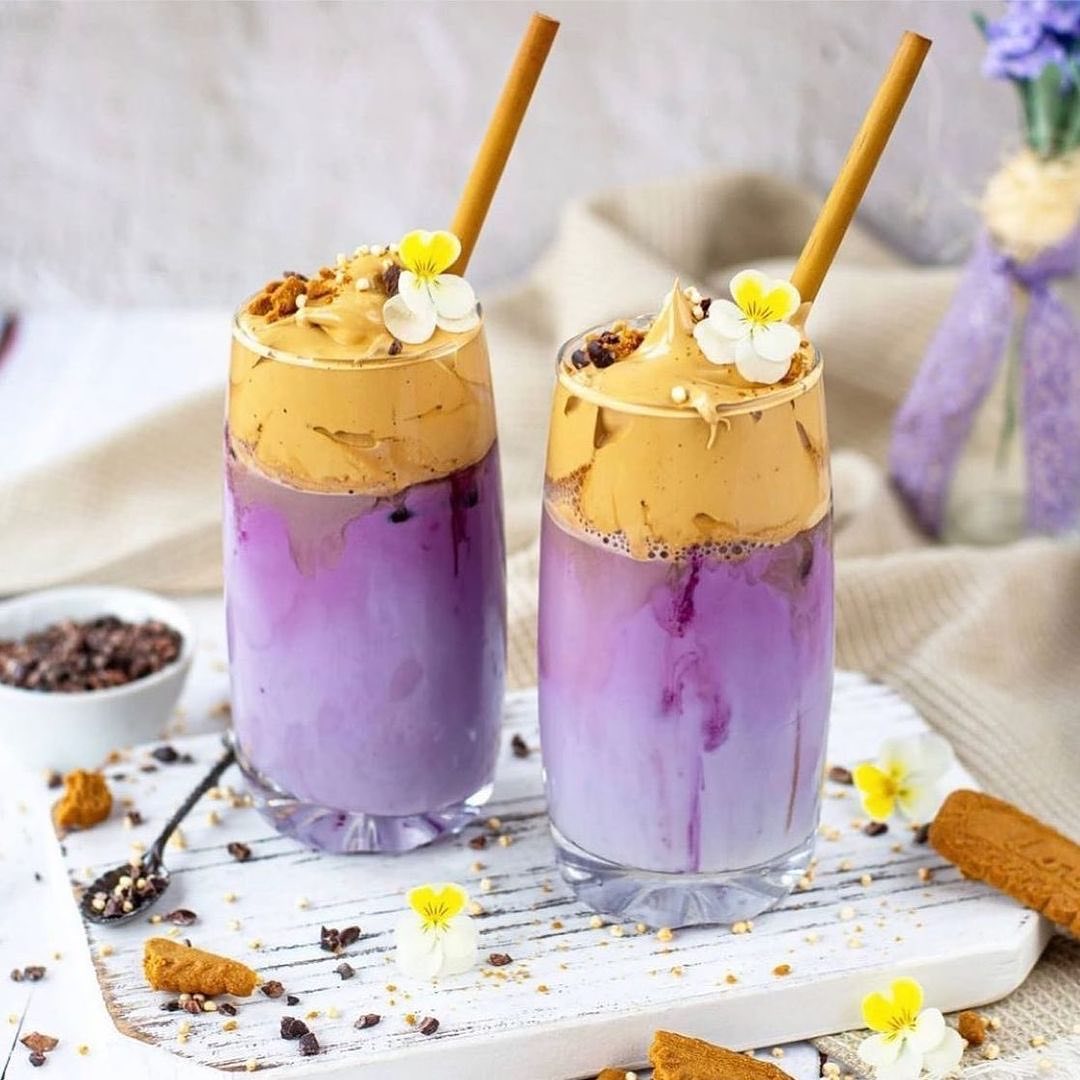 Vegan Iced Black Carrot Dalgona Coffee