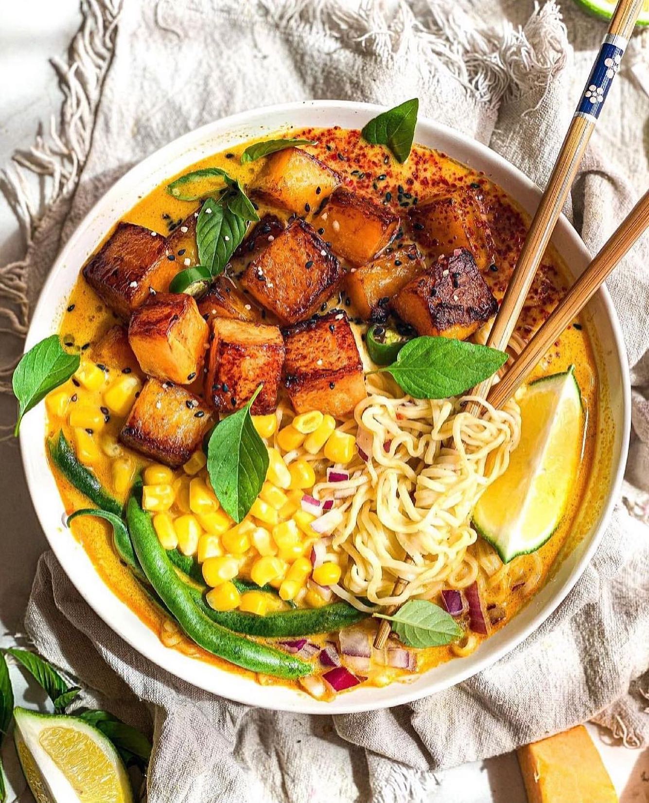 Pumpkin Curry Ramen with Roasted Butternut Squash
