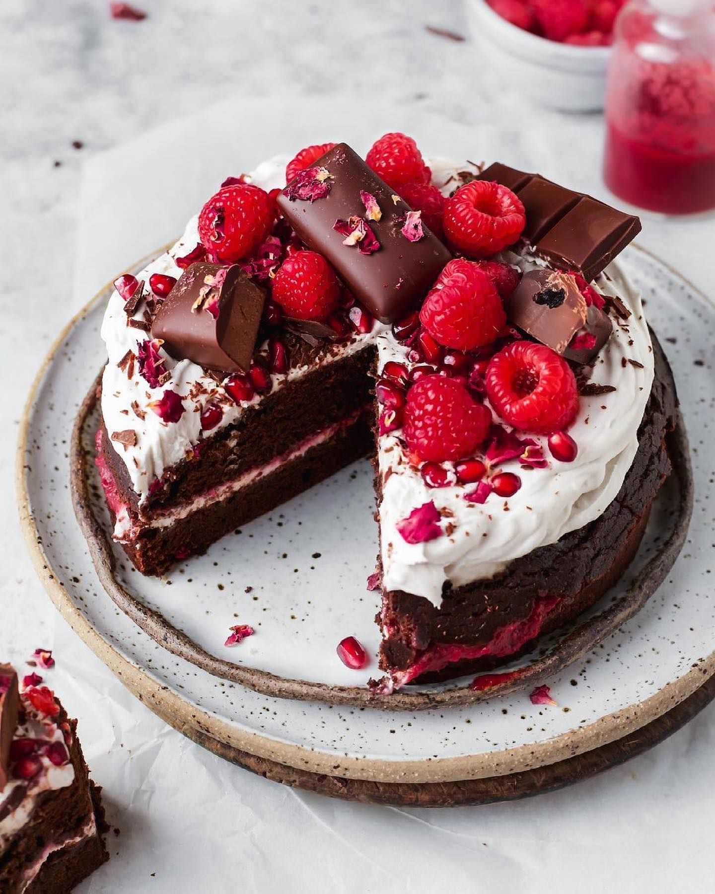 Chocolate and Olive Oil Cake with Raspberry Coulis