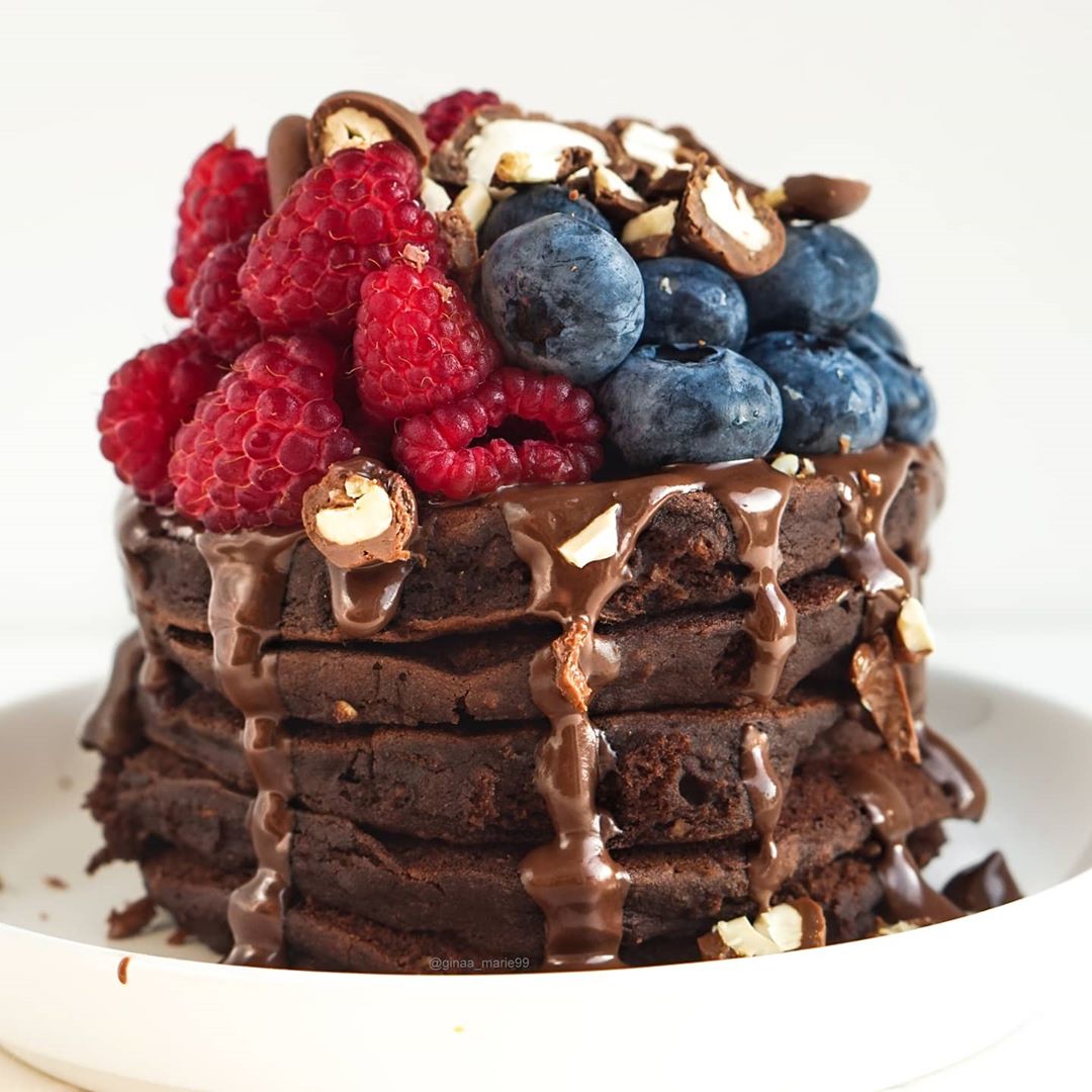 Fluffy Vegan Chocolate Pancakes with Berries