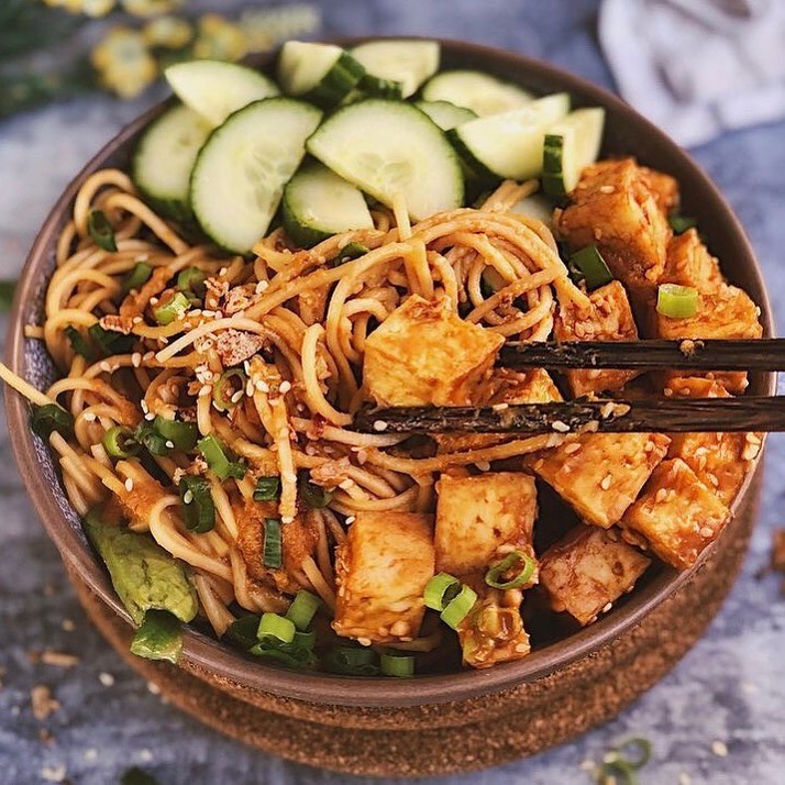 Vegan Peanut Tofu Noodle Bowl