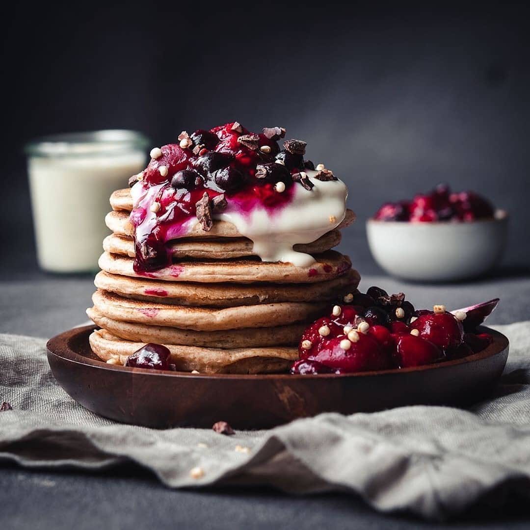 Vegan Pancakes with Berry Compote and Soy Yoghurt