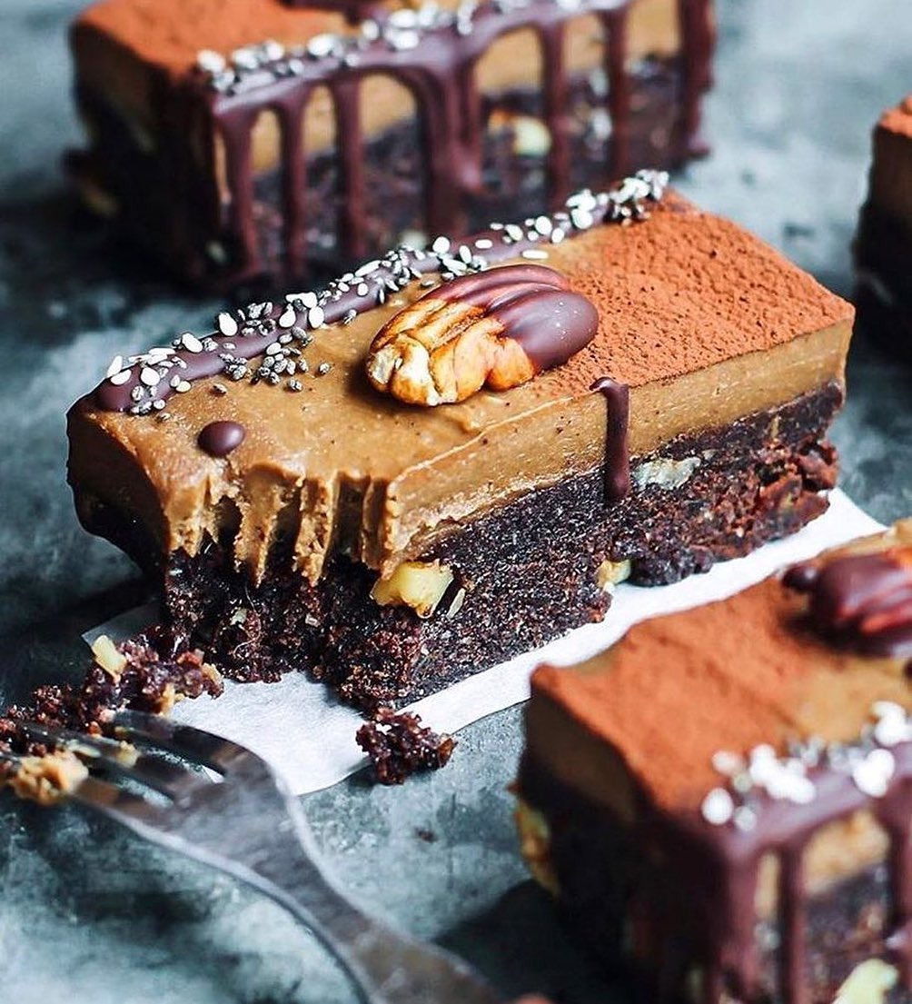 Pecan Brownie with Roasted Almond Butter Frosting