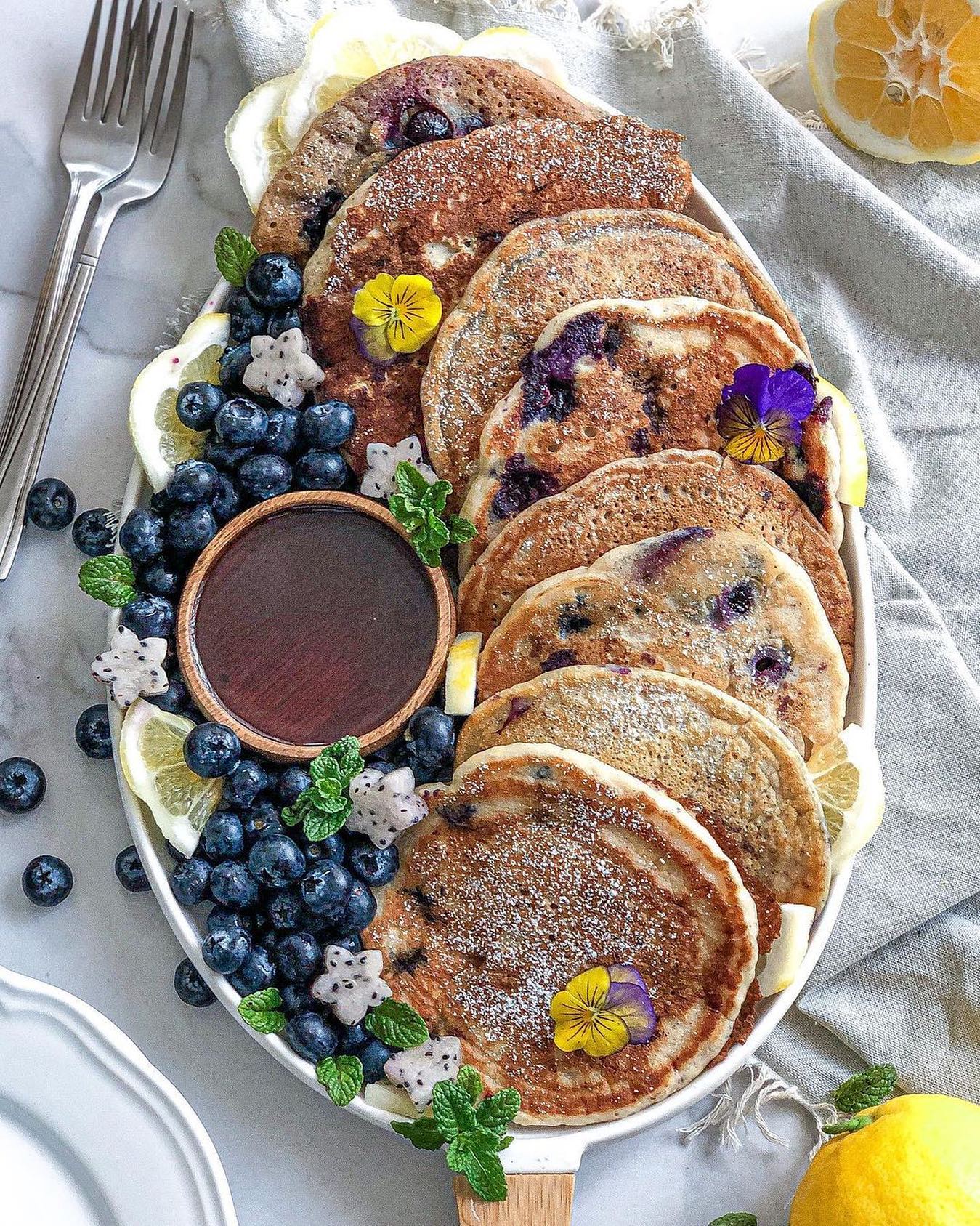 Fluffy Vegan Lemon Blueberry Pancakes