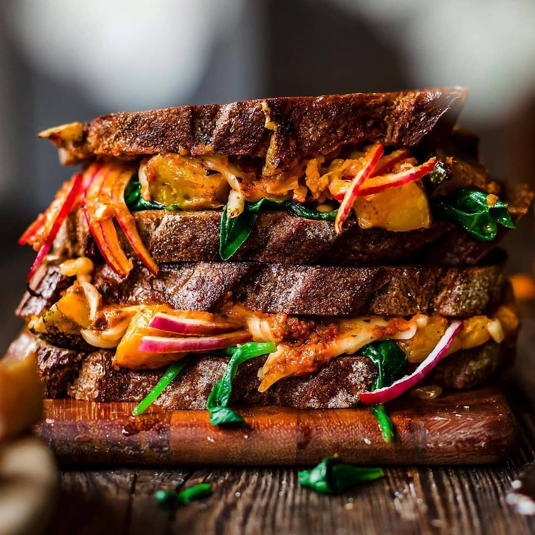 Red Pesto Roast Pumpkin Spinach and Onion Toastie