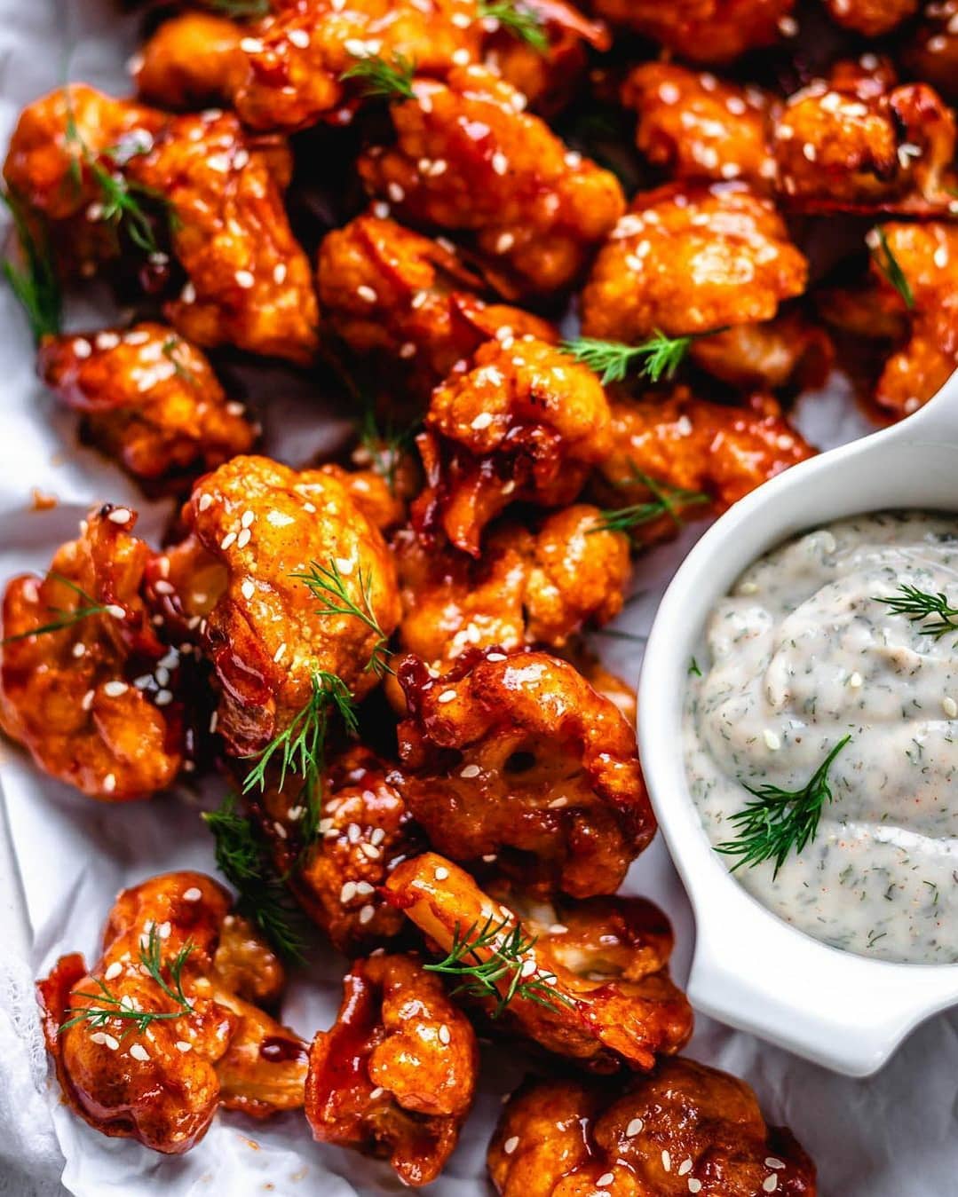Vegan Cauliflower Buffalo Wings with Homemade Ranch Dip