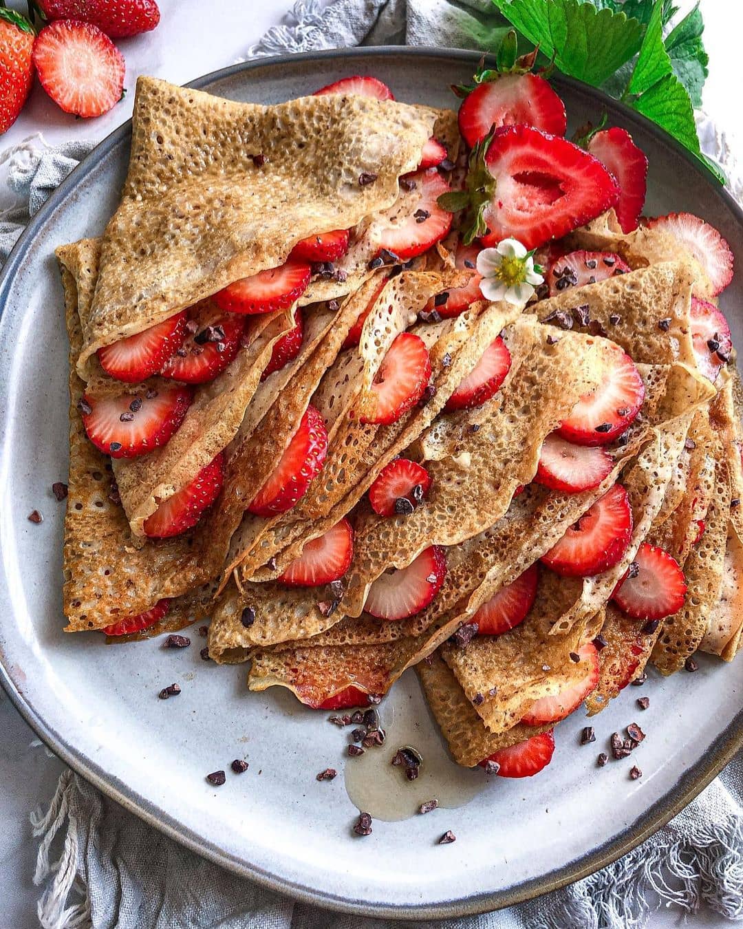 Lacy Vegan Crepes with Fresh Strawberries