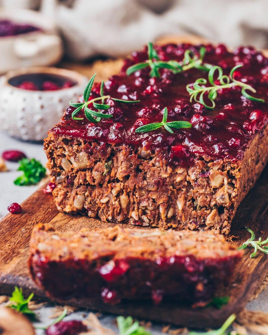 Vegan Lentil Meatloaf with Cranberry Chutney Glaze