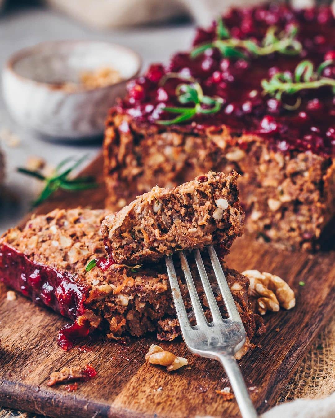 Vegan Lentil Meatloaf with Cranberry Chutney Glaze